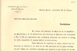 [Carta] 1945 nov. 19, Buenos Aires [a] Gabriela Mistral, Petrópolis, [Brasil]