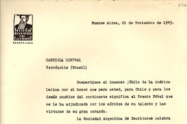 [Carta] 1945 nov. 21, Buenos Aires [a] Gabriela Mistral