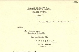 [Carta] 1945 nov. 30, Buenos Aires, [Argentina a] Dña. Lucila Godoy (Gabriela Mistral), Petrópolis, Rio de Janeiro, Brasil