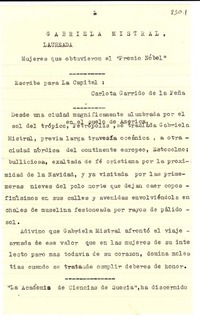 Gabriela Mistral laureada: mujeres que obtuvieron el Premio Nobel