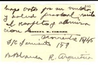 [Tarjeta] 1945 nov, B. Blanca, R. Argentina [a] Gabriela Mistral