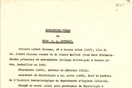 Curriculum Vitae du Prof. B. A. Houssay