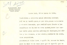 [Carta] 1946 mar. 23, Nueva York, [EE.UU.] [a] Gabriela Mistral, Consulado de Chile, Los Angeles, California, [EE.UU.]