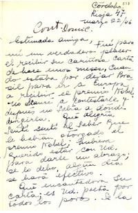 [Carta] 1946 mar. 22, Córdoba, [Argentina] [a] Gabriela Mistral, [California, EE.UU.]