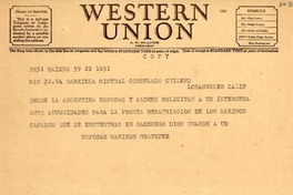 [Telegrama] 1946 mar. 22, Buenos Aires, Argentina [a] Gabriela Mistral, Consulado chileno, Los Angeles, Calif., [EE.UU.]