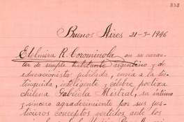 [Carta] 1946 mar. 21, Buenos Aires, [Argentina] [a] Gabriela Mistral