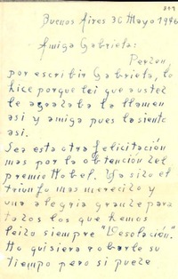 [Carta] 1946 mayo. 30, Buenos Aires [a] Gabriela Mistral