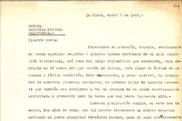 [Carta] 1947 ene. 7, La Plata, [Argentina] [a] Gabriela Mistral, California, [EE.UU.]