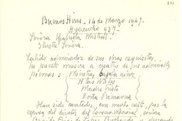 [Carta] 1947 mar. 14, Buenos Aires, Argentina [a] Gabriela Mistral, [Los Angeles, EE.UU.]