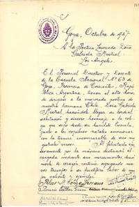 [Carta] 1947 oct., Goya, [Provincia de Corrientes, Argentina a] Gabriela Mistral, Los Ángeles, [EE.UU.]