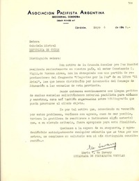 [Carta] 1948 mayo 4, Córdoba, [Argentina] [a] Gabriela Mistral, República de Chile