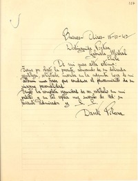 [Carta] 1947 oct. 15, Buenos Aires [a] Gabriela Mistral, Chile