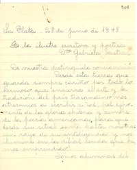 [Carta] 1948 jun. 28, La Plata, Argentina [a] Gabriela Mistral