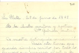 [Carta] 1948 jun. 28, La Plata, Argentina [a] Gabriela Mistral