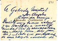[Tarjeta] 1947 dic., Buenos Aires [a] Gabriela Mistral, Los Angeles, [California, EE.UU.]