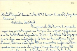 [Carta] 1948 nov. 21, Depart. Rosario de Santa Fé, Rep. Argentina [a] Gabriela Mistral
