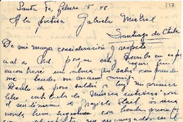 [Carta] 1948 feb. 15, Santa Fe [a] Gabriela Mistral, Santiago de Chile