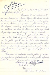 [Carta] 1948 mar. 24, Tucumán, República Argentina [a] Gabriela Mistral