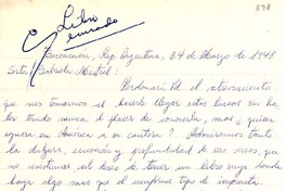 [Carta] 1948 mar. 24, Tucumán, República Argentina [a] Gabriela Mistral