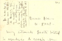 [Carta] 1948 [oct.?] 10, Buenos Aires, [Argentina] [a] Gabriela Mistral