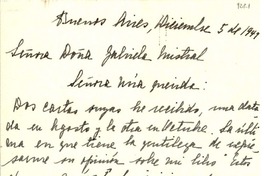 [Carta] 1949 dic. 5, Buenos Aires [a] Gabriela Mistral