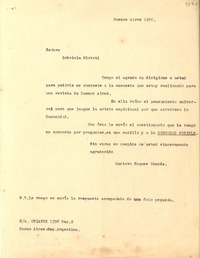 [Carta] 1950, Buenos Aires [a] Gabriela Mistral