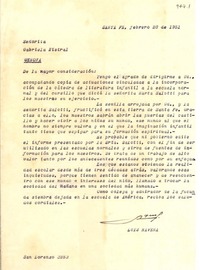 [Carta] 1948 feb. 28, Santa Fe, [Argentina] [a] Gabriela Mistral, Genova, [Italia]