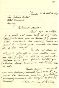 [Carta] 1949, abr. 21, Rosario, Argentina [a] Gabriela Mistral, Hotel Mocambo, Veracruz