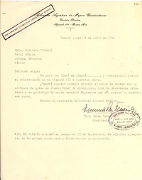 [Carta] 1950 jul. 2, Buenos Aires [a] Gabriela Mistral, México