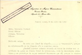[Carta] 1950 jul. 2, Buenos Aires [a] Gabriela Mistral, México