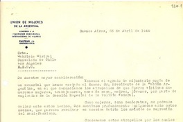 [Carta] 1949, abr. 23, Buenos Aires [a] Gabriela Mistral, Consulado de Chile, Los Angeles, EEUU