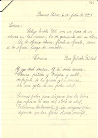 [Carta] 1951 jul. 6, Buenos Aires, Argentina [a] Gabriela Mistral
