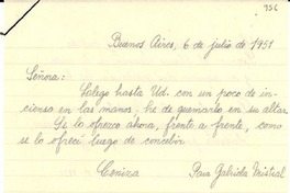 [Carta] 1951 jul. 6, Buenos Aires, Argentina [a] Gabriela Mistral