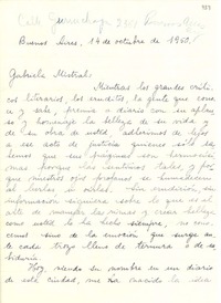 [Carta] 1950 oct. 14, Buenos Aires [a] Gabriela Mistral