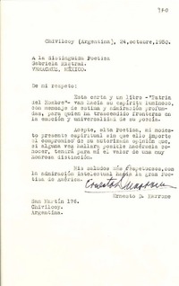 [Carta] 1950 oct. 24, Chivilcoy, [Argentina] [a] Gabriela Mistral, Veracruz