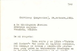 [Carta] 1950 oct. 24, Chivilcoy, [Argentina] [a] Gabriela Mistral, Veracruz