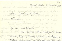 [Carta] 1951 sept. 23, Buenos Aires, [Argentina] [a] Gabriela Mistral, Nápoles, [Italia]