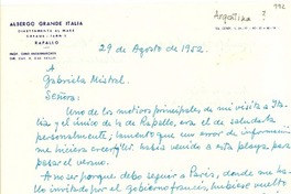 [Carta] 1952 ago. 29, Rapallo [Italia a] Gabriela Mistral