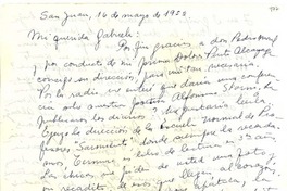 [Carta] 1952 mayo. 16, San Juan, [Argentina] [a] Gabriela Mistral