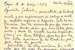 [Carta] 1952 mayo. 16, Capri [a] Gabriela Mistral, Nápoles