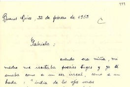 [Carta] 1953 feb. 22, Buenos Aires, Argentina [a] Gabriela [Mistral]