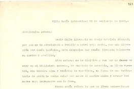 [Carta] 1951, sep. 28,Villa María, Argentina [a] Gabriela Mistral