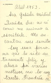 [Carta] 1953 abr., Buenos Aires, Argentina [a] Gabriela Mistral