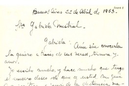 [Carta] 1953 abr. 22, Buenos Aires, Argentina [a] Gabriela Mistral