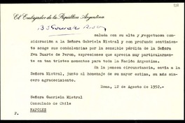 [Carta] 1952 ago. 12, Roma [a] Gabriela Mistral, Nápoles