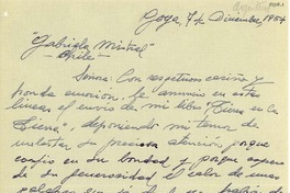 [Carta] 1954 dic. 7, Goya, Corrientes, Argentina [a] Gabriela Mistral, Chile