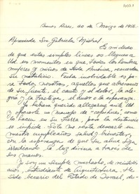 [Carta] 1956 mar. 30, Lomas del Mirador, Provincia de Buenos Aires, [Argentina] [a] Gabriela Mistral