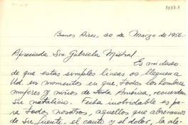 [Carta] 1956 mar. 30, Lomas del Mirador, Provincia de Buenos Aires, [Argentina] [a] Gabriela Mistral