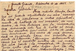 [Carta] 1951, dic. 13, Monte Grande, Argentina [a] Gabriela Mistral