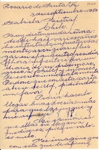 [Carta] 1954 sept. 3, Rosario, [Argentina] [a] Gabriela Mistral, Chile